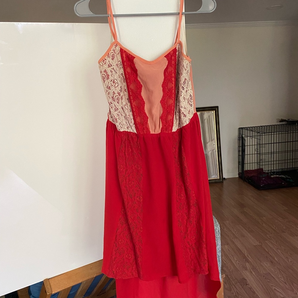 Red lacy semi formal sun dress